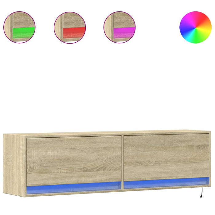 Comodă TV de perete cu lumini LED, stejar sonoma, 140x31x38 cm - WALTI WALTI