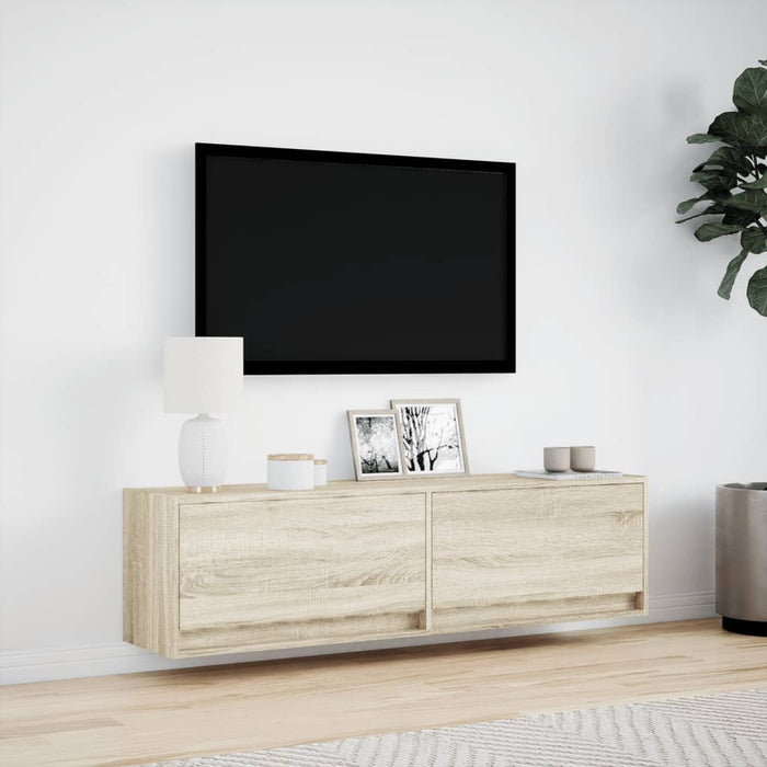 Comodă TV de perete cu lumini LED, stejar sonoma, 140x31x38 cm - WALTI WALTI