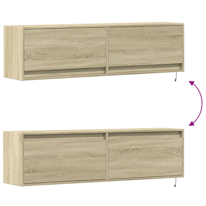 Comodă TV de perete cu lumini LED, stejar sonoma, 140x31x38 cm - WALTI WALTI
