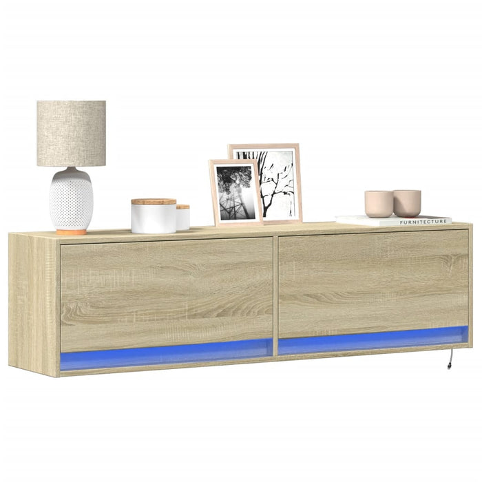 Comodă TV de perete cu lumini LED, stejar sonoma, 140x31x38 cm - WALTI WALTI