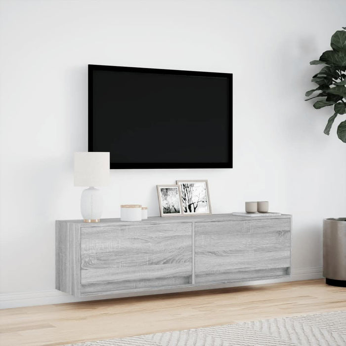 Comodă TV de perete cu lumini LED, gri sonoma, 140x31x38 cm - WALTI WALTI