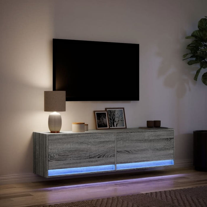 Comodă TV de perete cu lumini LED, gri sonoma, 140x31x38 cm - WALTI WALTI