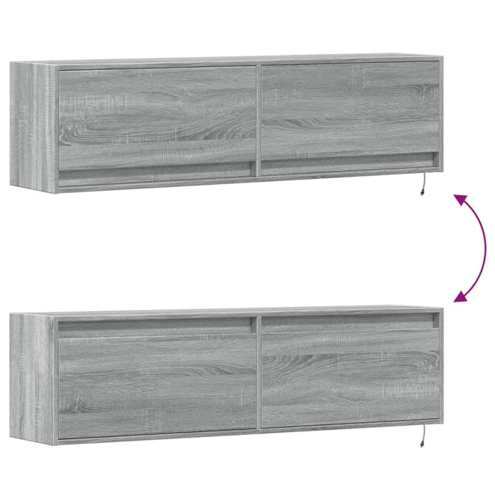 Comodă TV de perete cu lumini LED, gri sonoma, 140x31x38 cm - WALTI WALTI