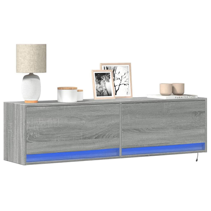 Comodă TV de perete cu lumini LED, gri sonoma, 140x31x38 cm - WALTI WALTI