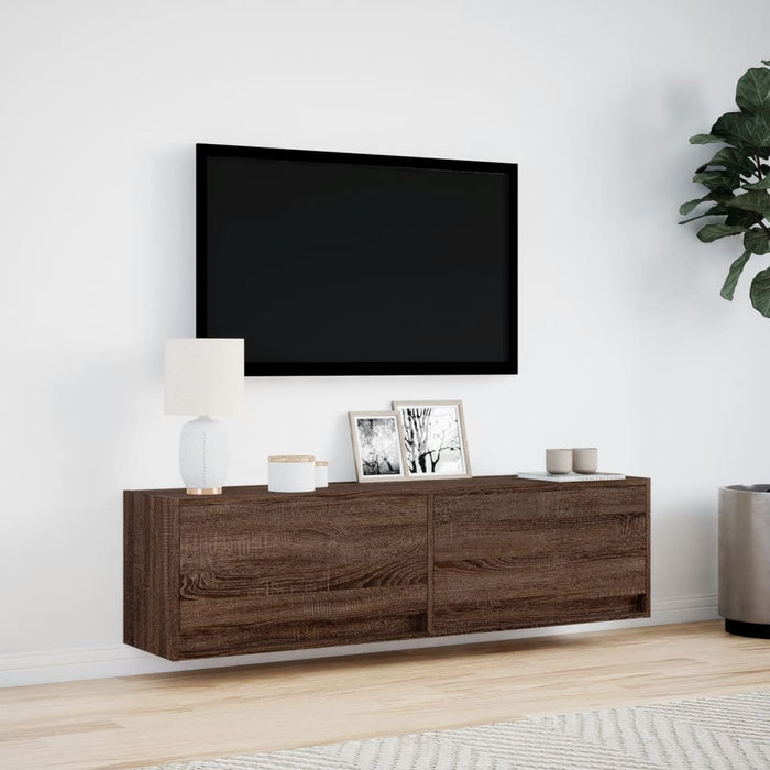 Comodă TV de perete cu lumini LED, stejar maro, 140x31x38 cm - WALTI WALTI