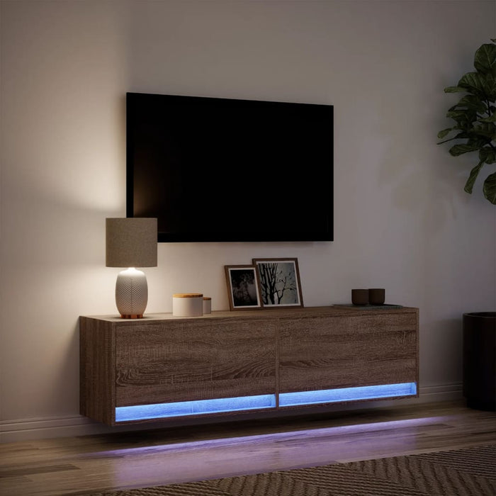 Comodă TV de perete cu lumini LED, stejar maro, 140x31x38 cm - WALTI WALTI