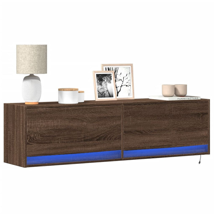 Comodă TV de perete cu lumini LED, stejar maro, 140x31x38 cm - WALTI WALTI