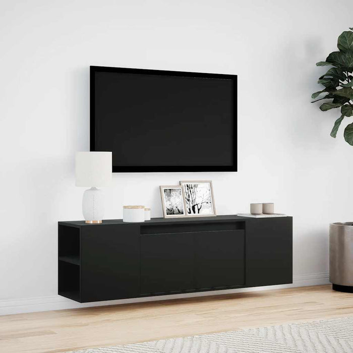 Dulap TV de perete cu lumini LED, negru, 135x31x39,5 cm - WALTI WALTI