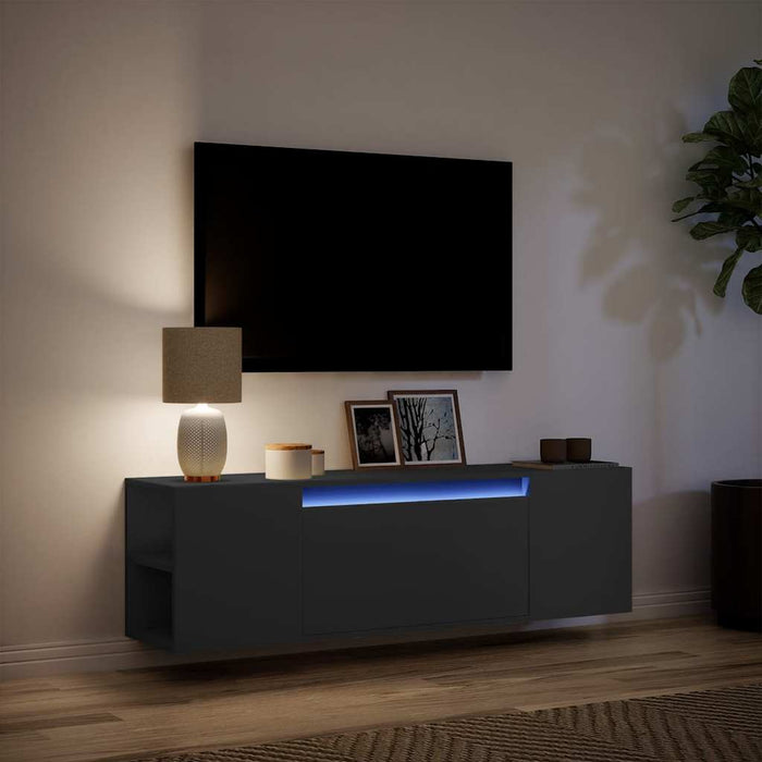 Dulap TV de perete cu lumini LED, negru, 135x31x39,5 cm - WALTI WALTI