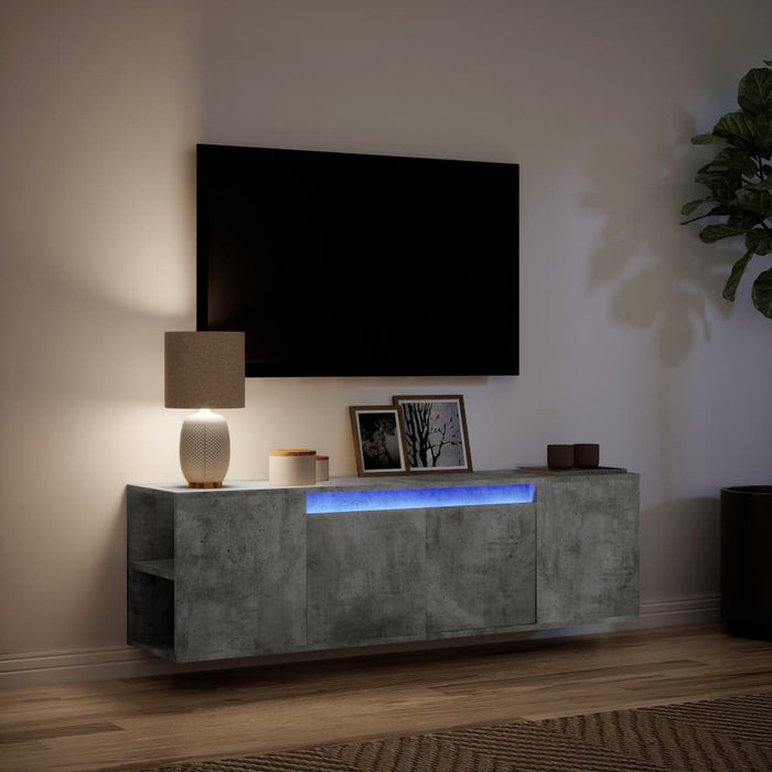 Dulap TV de perete cu lumini LED, gri beton, 135x31x39,5 cm - WALTI WALTI