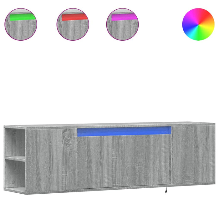 Comodă TV de perete cu lumini LED, gri sonoma, 135x31x39,5 cm - WALTI WALTI