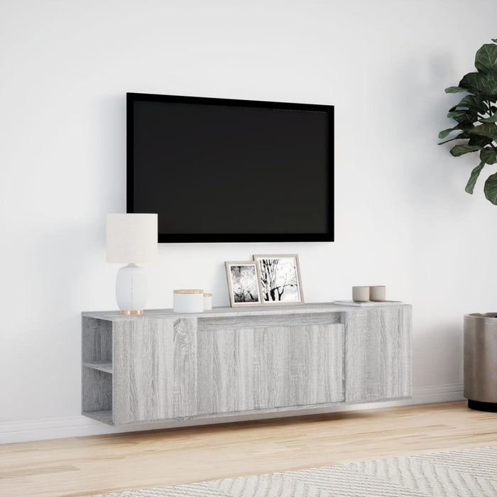 Comodă TV de perete cu lumini LED, gri sonoma, 135x31x39,5 cm - WALTI WALTI