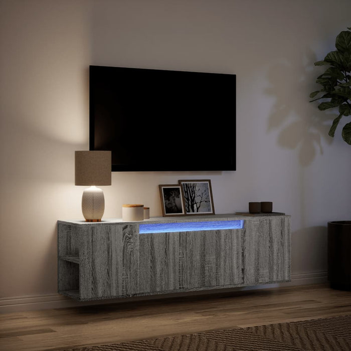 Comodă TV de perete cu lumini LED, gri sonoma, 135x31x39,5 cm - WALTI WALTI