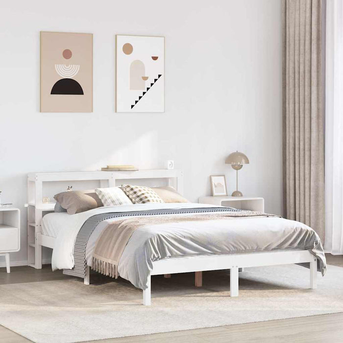Cadru de pat fără saltea, alb, 135x190 cm, lemn masiv de pin WALTI