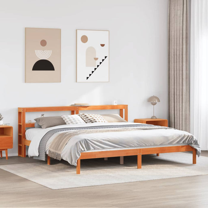 Cadru de pat cu tăblie, maro ceruit, 200x200 cm, lemn masiv pin WALTI