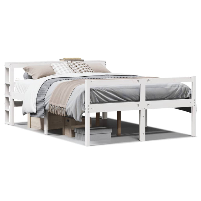 Cadru de pat senior cu tăblie, alb, 135x190 cm, lemn masiv pin WALTI