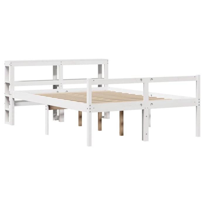 Cadru de pat senior cu tăblie, alb, 135x190 cm, lemn masiv pin WALTI