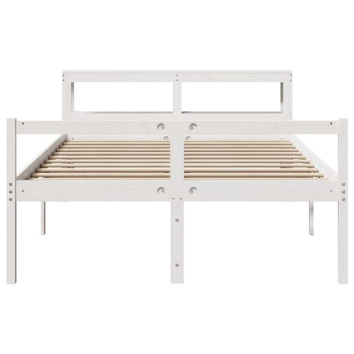 Cadru de pat senior cu tăblie, alb, 135x190 cm, lemn masiv pin WALTI