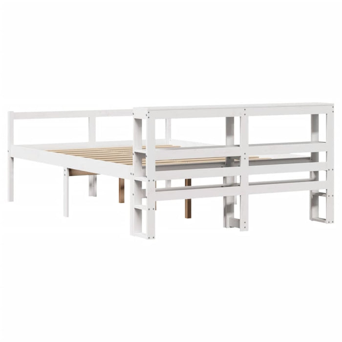Cadru de pat senior cu tăblie, alb, 135x190 cm, lemn masiv pin WALTI