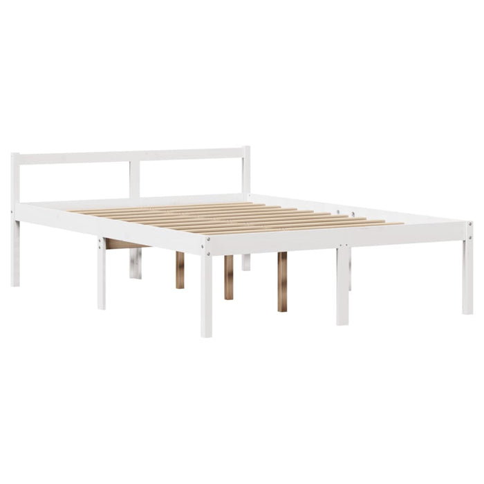 Cadru de pat senior cu tăblie, 140x190 cm, alb, lemn masiv pin WALTI