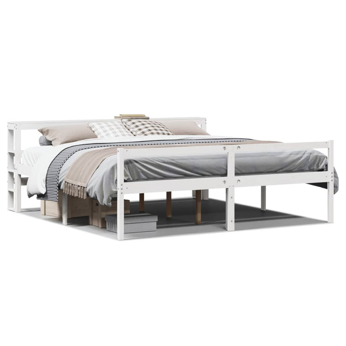 Cadru de pat senior cu tăblie, alb, 200x200 cm, lemn masiv pin - WALTI WALTI