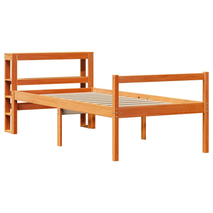 Cadru de pat cu tăblie, maro ceruit, 75x190 cm, lemn masiv pin WALTI