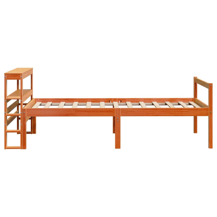 Cadru de pat cu tăblie, maro ceruit, 75x190 cm, lemn masiv pin WALTI