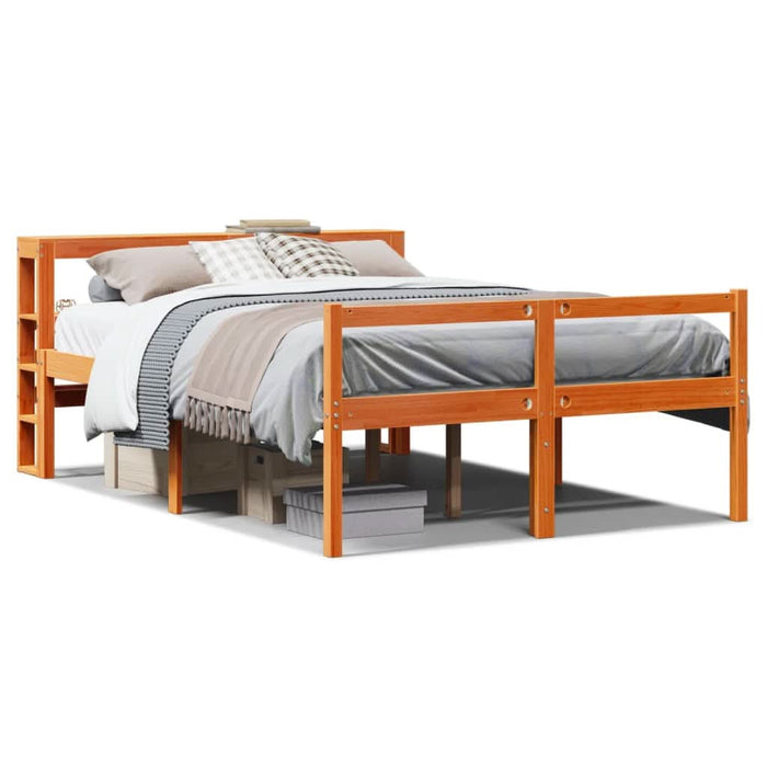 Cadru de pat cu tăblie, maro ceruit, 135x190 cm, lemn masiv pin - WALTI WALTI
