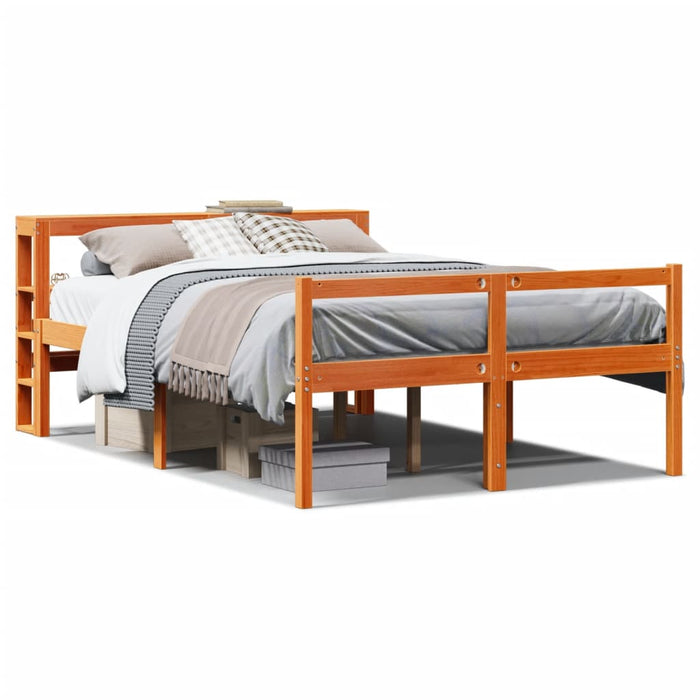 Cadru de pat cu tăblie, maro ceruit, 140x190 cm, lemn masiv pin - WALTI WALTI