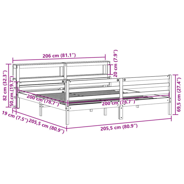 Cadru pat cu tăblie 200x200 cm, lemn masiv de pin WALTI
