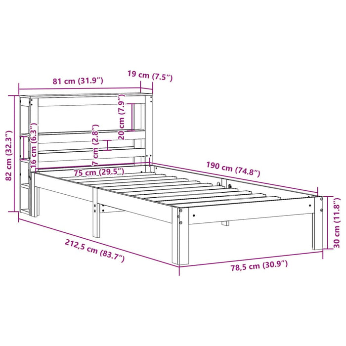 Cadru pat fără saltea, maro ceruit, 75x190 cm, lemn masiv pin - WALTI WALTI