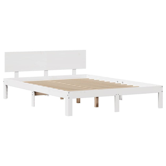 Cadru de pat cu tăblie, alb, 135x190 cm, lemn masiv de pin WALTI