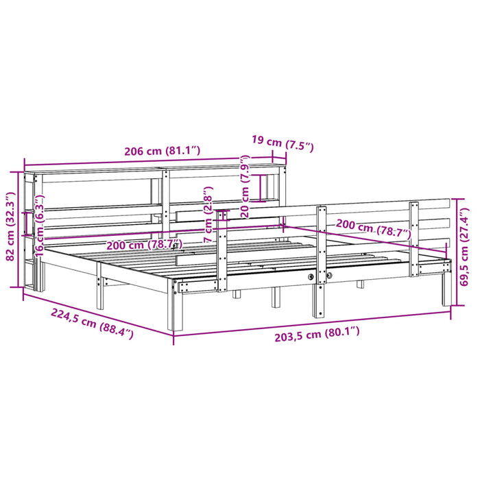 Cadru pat cu tăblie 200x200 cm, lemn masiv de pin - WALTI WALTI