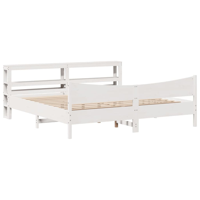 Cadru pat cu tăblie 200x200 cm, alb, lemn masiv de pin WALTI