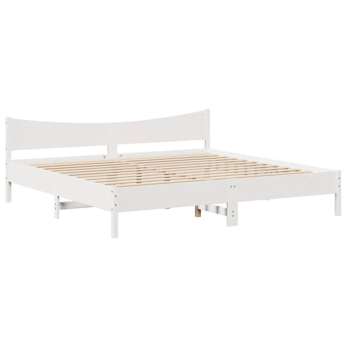 Cadru pat cu tăblie 200x200 cm, alb, lemn masiv de pin WALTI