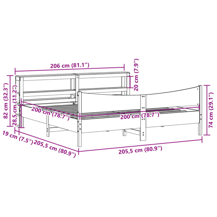Cadru pat cu tăblie 200x200 cm, alb, lemn masiv de pin WALTI
