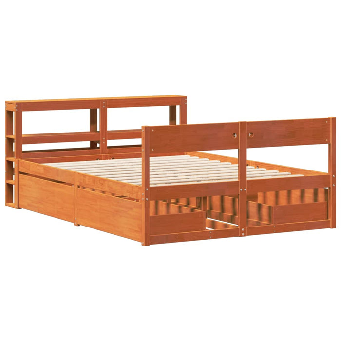 Cadru pat fără saltea, maro ceruit, 135x190 cm, lemn masiv pin - WALTI WALTI