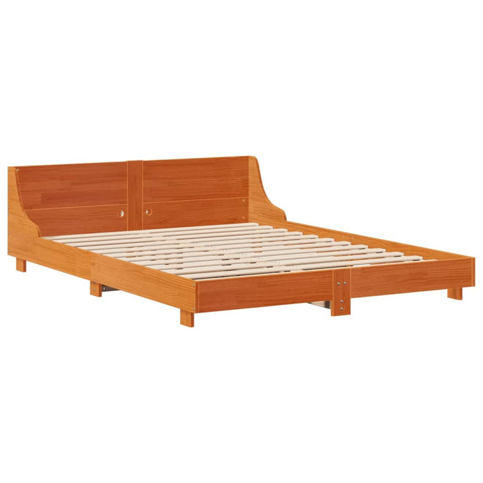 Cadru pat fără saltea, maro ceruit, 135x190 cm, lemn masiv pin - WALTI WALTI