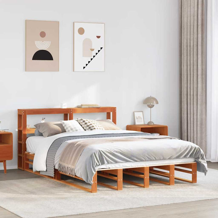 Cadru pat fără saltea, maro ceruit, 135x190 cm, lemn masiv pin - WALTI WALTI
