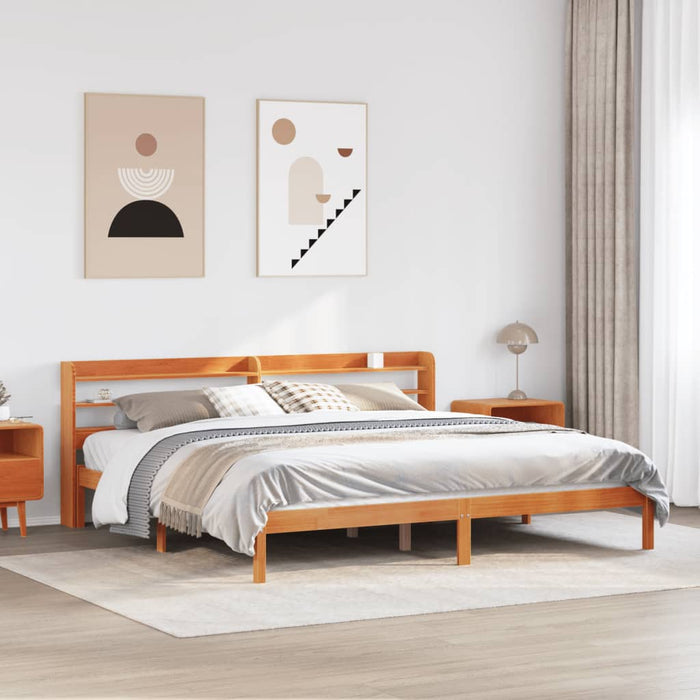 Cadru de pat cu tăblie, maro ceruit, 200x200 cm, lemn masiv pin WALTI