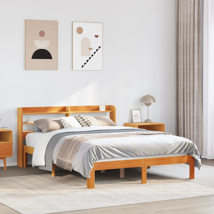 Cadru pat fără saltea, maro ceruit, 135x190 cm, lemn masiv pin - WALTI WALTI