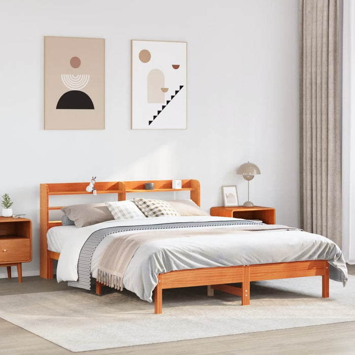 Cadru pat fără saltea, maro ceruit, 135x190 cm, lemn masiv pin - WALTI WALTI