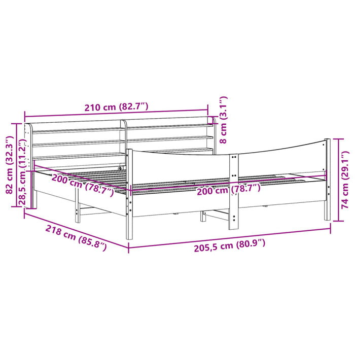 Cadru pat cu tăblie 200x200 cm, lemn masiv de pin - WALTI WALTI