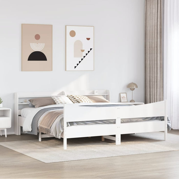 Cadru pat cu tăblie 200x200 cm, alb, lemn masiv de pin - WALTI WALTI