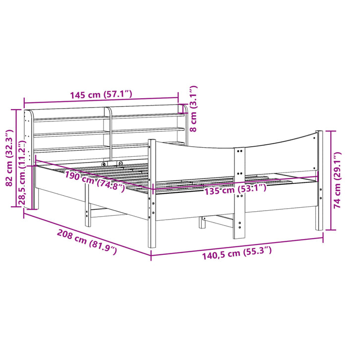 Cadru de pat cu tăblie, alb, 135x190 cm, lemn masiv de pin WALTI