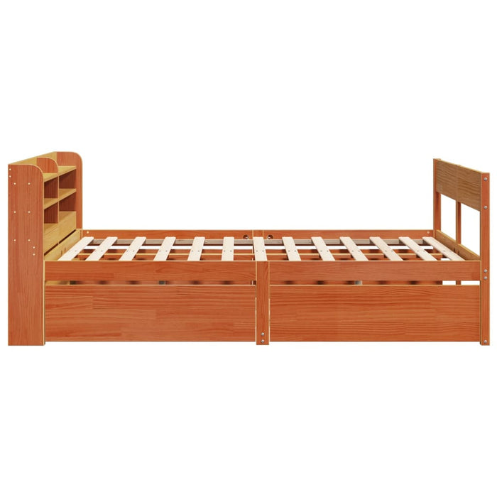 Cadru pat fără saltea, maro ceruit, 135x190 cm, lemn masiv pin WALTI