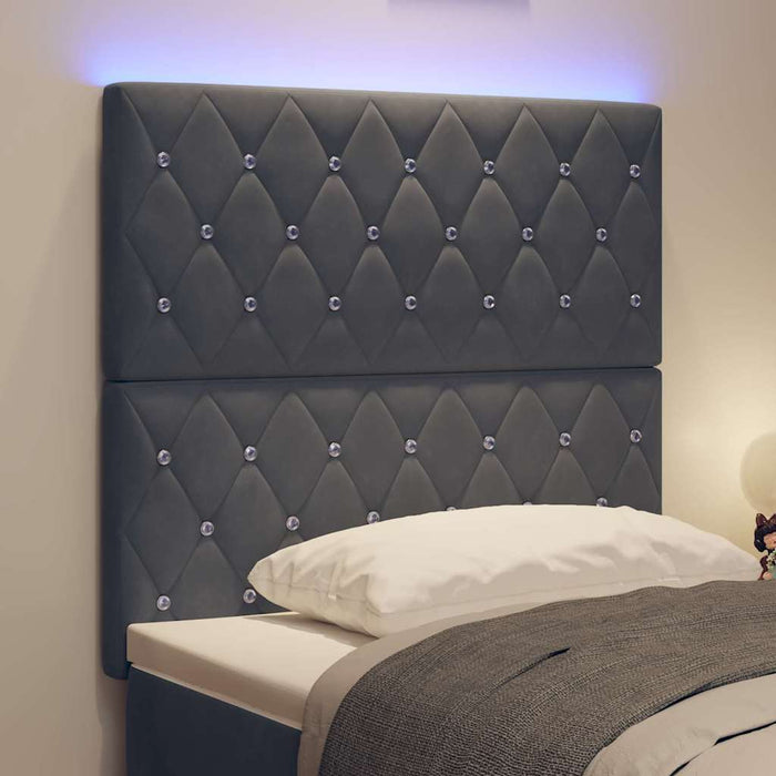 Tăblie LED cu benzi LED cu headboard Gri închis 100 cm Catifea WALTI