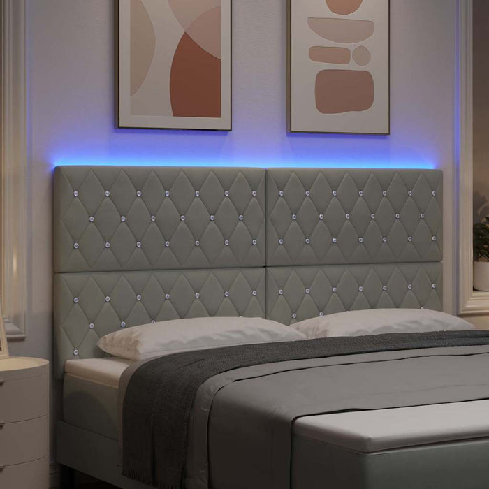 Tăblie LED cu benzi LED cu headboard Gri deschis 180 cm Catifea WALTI