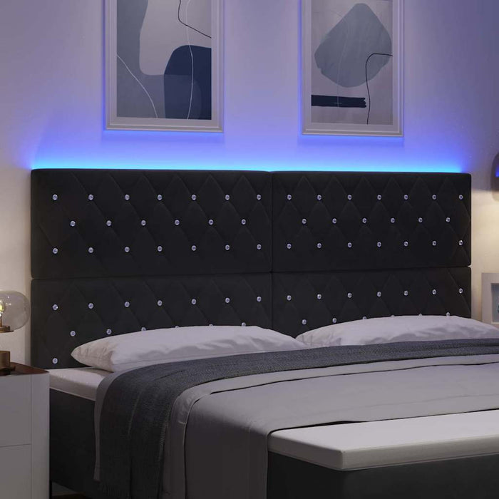 Tăblie LED cu benzi LED cu headboard Negru 200 cm Catifea WALTI