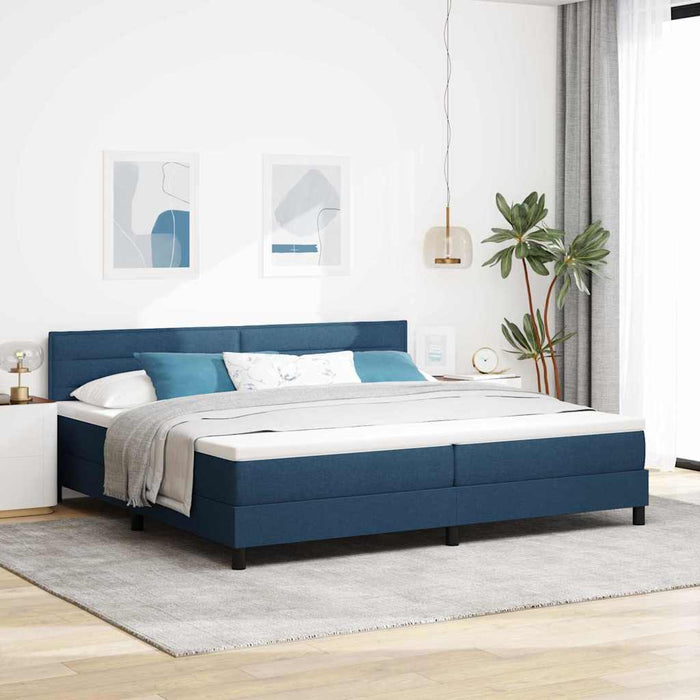 Pat cu arcuri cu headboard albastru 200 x 200 cm țesătură - WALTI WALTI